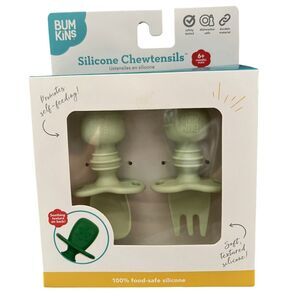 Bumkins Silicone Chewtensils Baby Fork & Spoon Utensils Set Sage Green NEW